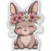 Cute Kawaii Bunny With Pink Flower Crown Sticker -