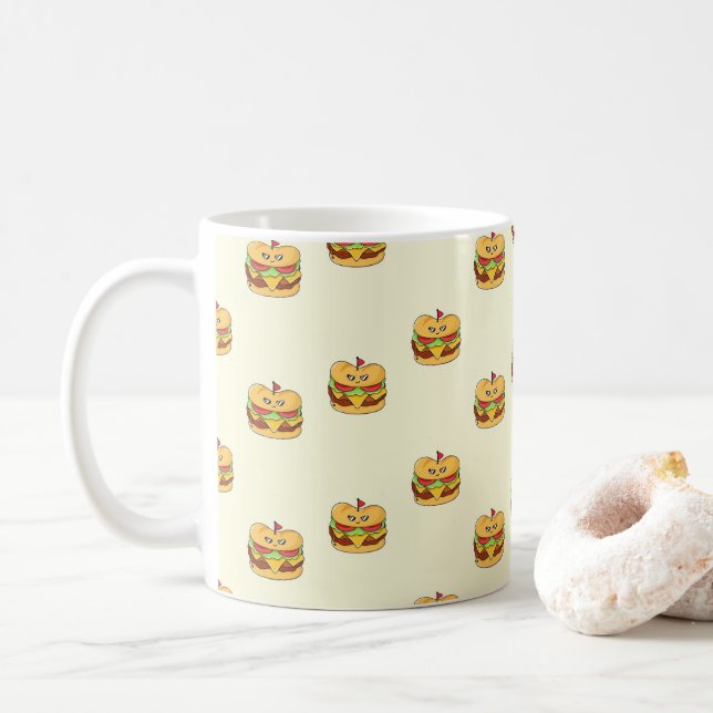 Cute kawaii burgers pattern on cream coffee mug (With Donut)