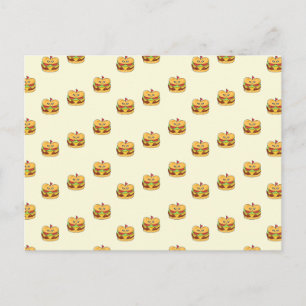 Cute kawaii burgers pattern on cream postcard