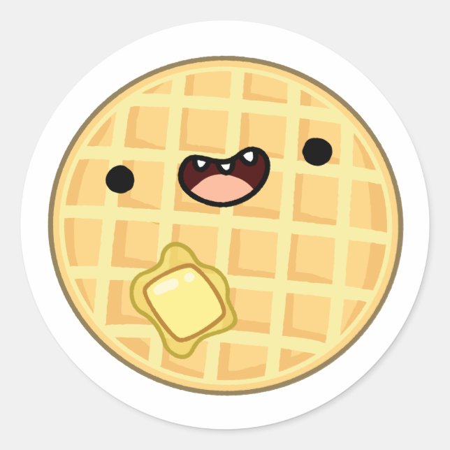 Cute Kawaii Butter Waffle Classic Round Sticker (Front)
