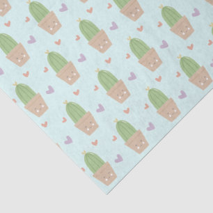Cute Kawaii Cactus and Hearts Pattern Tissue Paper