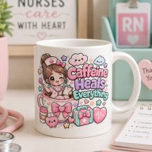 Cute Kawaii Caffeine Heals Everything Nurse Doctor