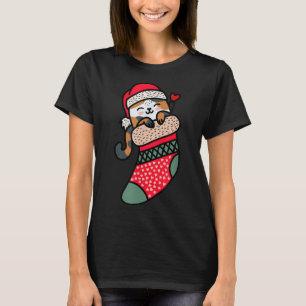 Cute Kawaii Calico Cat In Christmas Sock T-Shirt