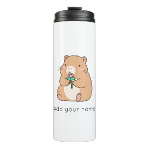 Cute Kawaii Capybara Holding Pink Lotus Flower Thermal Tumbler