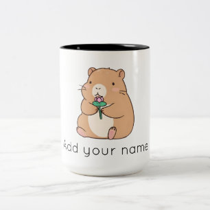 Cute Kawaii Capybara Holding Pink Lotus Flower Two-Tone Coffee Mug