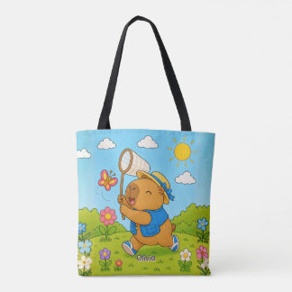 Cute Kawaii Capybara Personalized Name Tote Bag