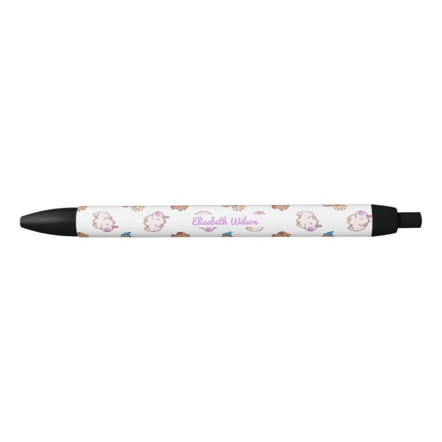 Cute Kawaii Capybara Script Name Monogram Black Ink Pen (Front)