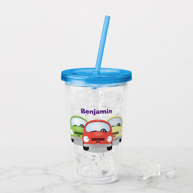Cute kawaii cars cartoon illustration acrylic tumbler (Back Ice)