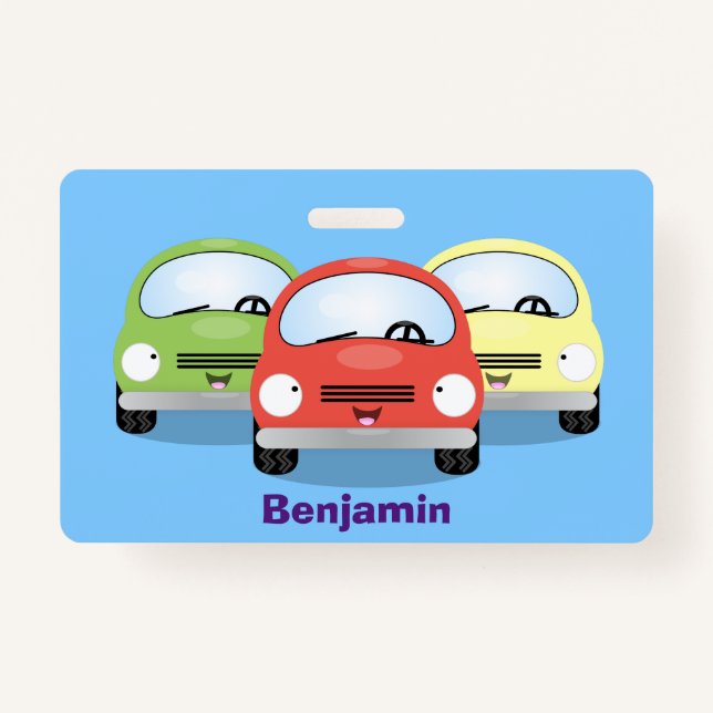 Cute kawaii cars cartoon illustration badge (Front)