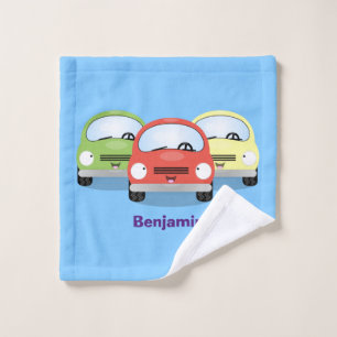 Cute kawaii cars cartoon illustration bath towel set
