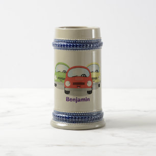Cute kawaii cars cartoon illustration beer stein
