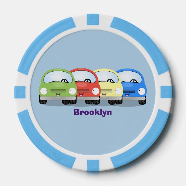 Cute kawaii cars cartoon illustration poker chips (Front)