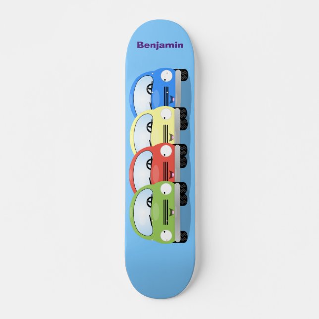 Cute kawaii cars cartoon illustration skateboard (Front)