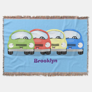 Cute kawaii cars cartoon illustration throw blanket