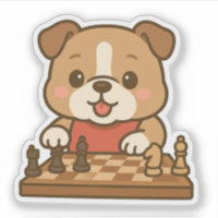 Cute Kawaii Cartoon Bulldog Dog Playing Chess