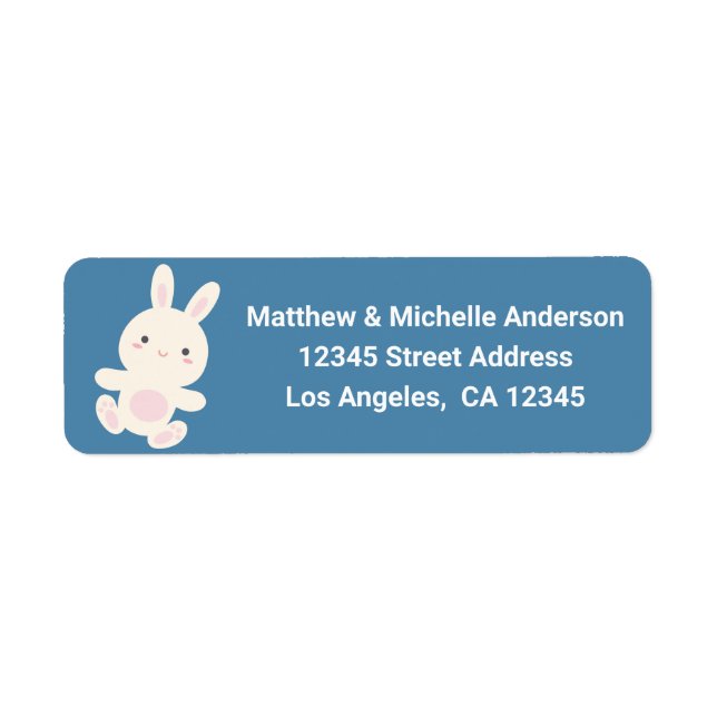 Cute Kawaii Cartoon Bunny Blue Adresse de retour (Devant)