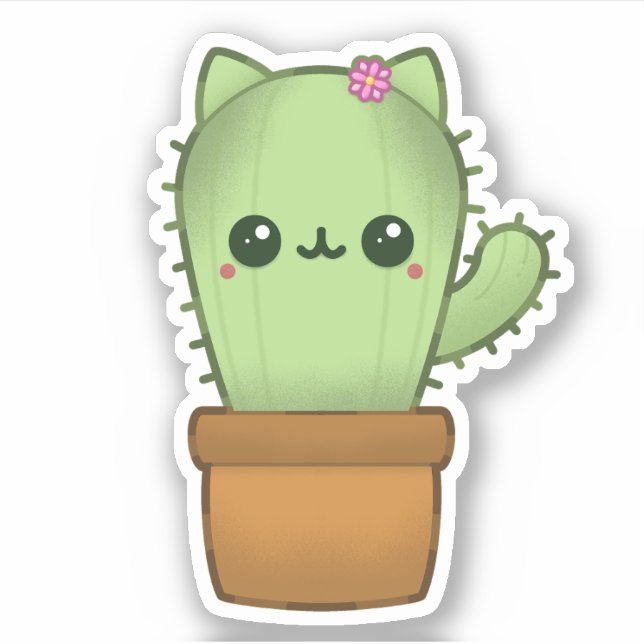 Cute Kawaii Cartoon Cat Cactus (Front)
