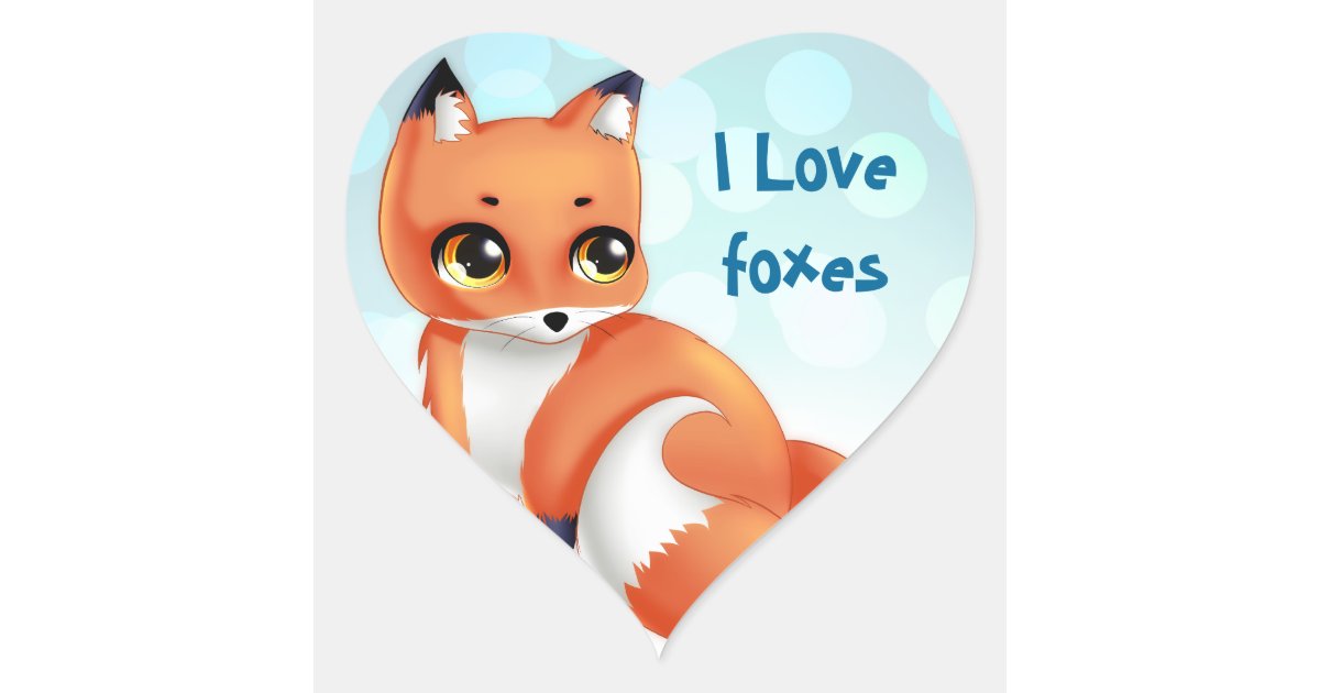 Cute Kawaii cartoon fox Heart Sticker | Zazzle