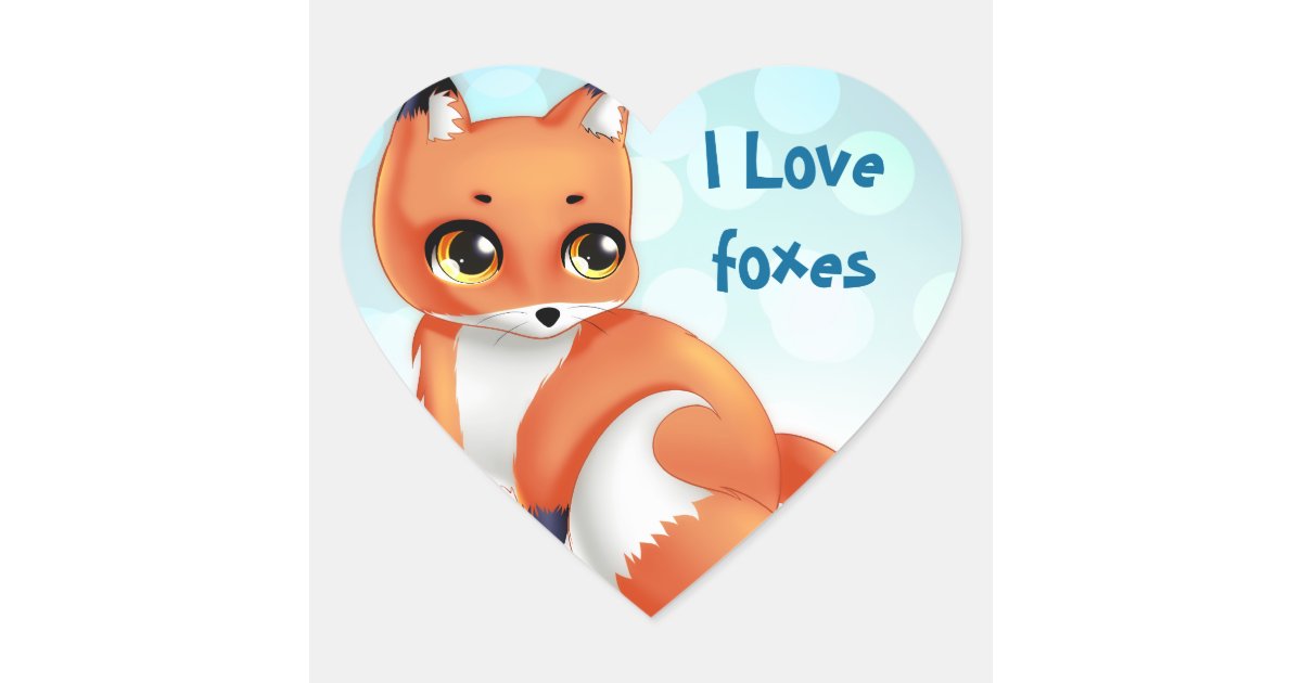 Cute Kawaii cartoon fox Heart Sticker | Zazzle Cute Kawaii cartoon fox Heart Sticker | Zazzle