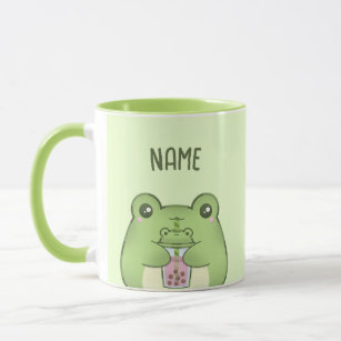 Cute Kawaii Cartoon Frog Drinking Bubble Tea Mug