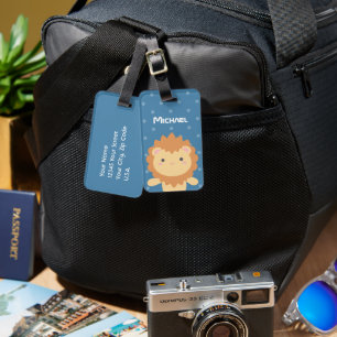 Cute Kawaii Cartoon Lion Boy Kids Luggage Tag