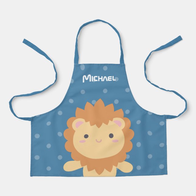 Cute Kawaii Cartoon Lion King of The Jungle Boy Apron (Front)