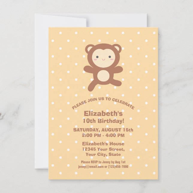 Cute Kawaii Cartoon Monkey Boy Kids Birthday Party Invitation (Front)