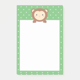 Cute Kawaii Cartoon Monkey Green Polka Dots Post-it Notes