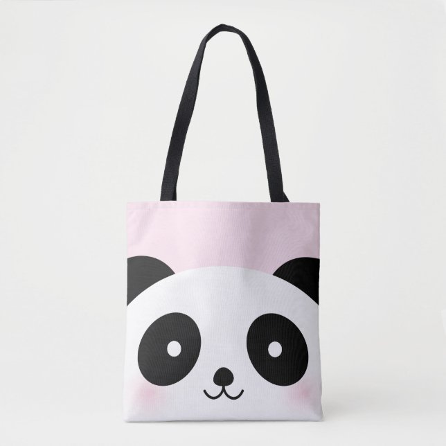 Cute Kawaii Cartoon Panda Bear Face Pink Tote Bag (Front)