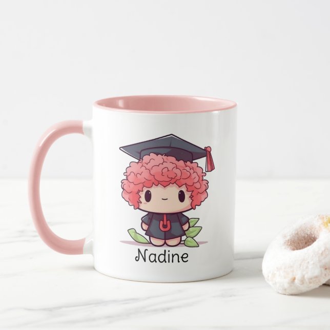 Cute Kawaii Cartoon Personalized Graduation Mug (With Donut)