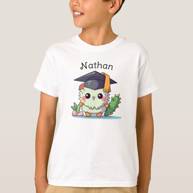 Cute Kawaii Cartoon Personalized Graduation T-Shirt (Front)