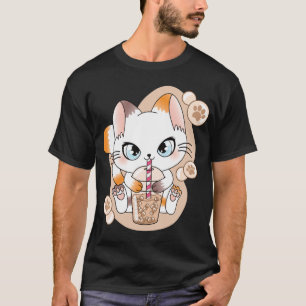 Cute Kawaii Cat Anime Boba Tea Bubble Tea Japanese T-Shirt