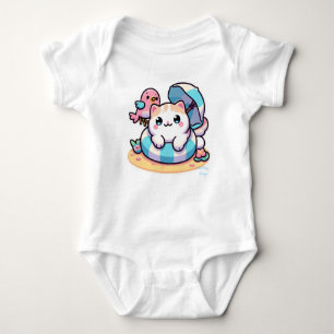 Cute kawaii cat at beach baby bodysuit