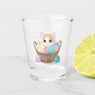 Cute kawaii cat at kitchen shot glass