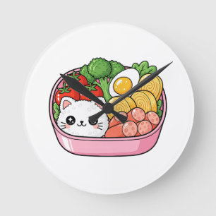 Cute Kawaii Cat Bento Box Round Clock