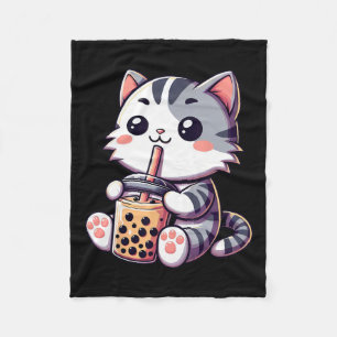 Cute Kawaii Cat Boba Bubble Milk Tea Anime Neko Ki Fleece Blanket