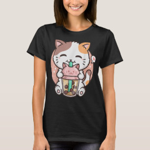 Cute Kawaii Cat Boba Bubble Milk Tea Anime Neko Ki T-Shirt