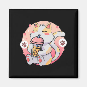 Cute Kawaii Cat Boba Tea Anime Kitten Gift Kids Gi Magnet
