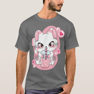 Cute Kawaii Cat Boba Tea Bubble Tea Anime Japanese T-Shirt