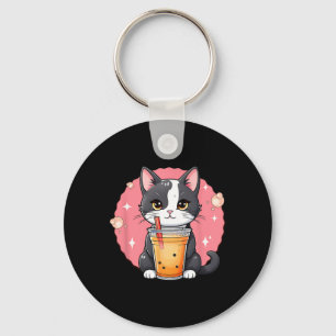 Cute Kawaii Cat Boba Tea Japanese Style Tuxedo Kit Keychain
