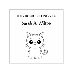 Cute Kawaii Cat Book Belongs Personalize Bookplate Self-inking Stamp