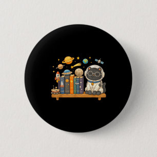 Cute kawaii cat books astronaut space 2 inch round button