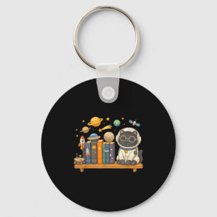 Cute kawaii cat books astronaut space  keychain