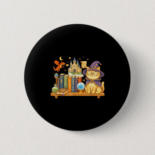 Cute kawaii cat books wizard 2 inch round button