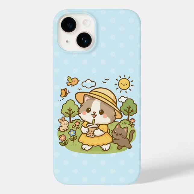 Cute Kawaii Cat Bubble Tea Kids Girls Childrens Case-Mate iPhone Case (Back)