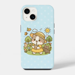 Cute Kawaii Cat Bubble Tea Kids Girls Childrens iPhone 14 Case