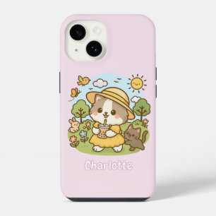 Cute Kawaii Cat Bubble Tea Kids Girls Childrens iPhone 14 Case
