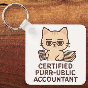 Cute Kawaii Cat Certified Public Accountant Funny Keychain
