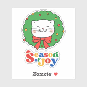 Cute Kawaii Cat Christmas Wreath Season of Joy