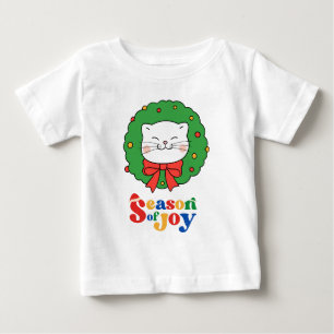 Cute Kawaii Cat Christmas Wreath Season of Joy Baby T-Shirt